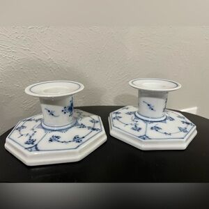 Blue and White Porcelain Candle Holders, Toyal Copenhagen
